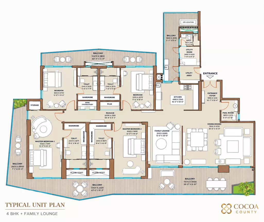 Cocoa County Type A 4 BHK floor plan - 4671 Sq. Ft.