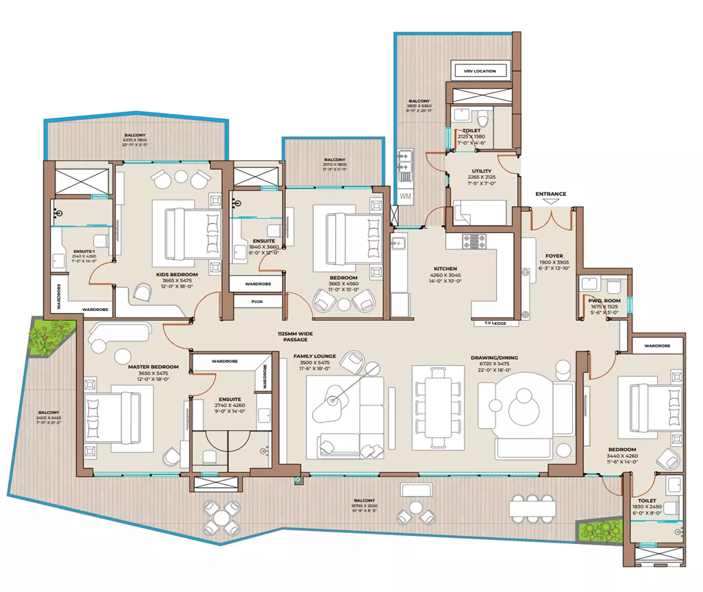 Cocoa County Type B 4 BHK floor plan - 3825 Sq. Ft.