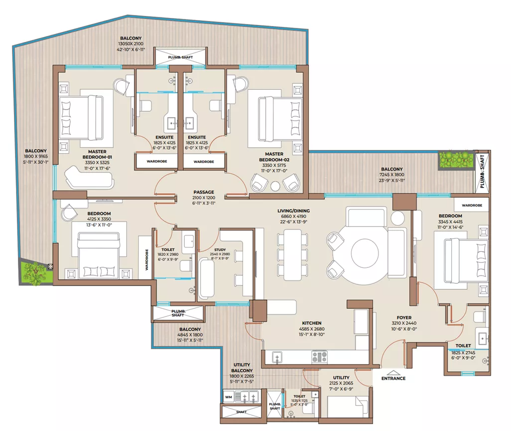 Cocoa County Type C 4 BHK floor plan - 2997 Sq. Ft.